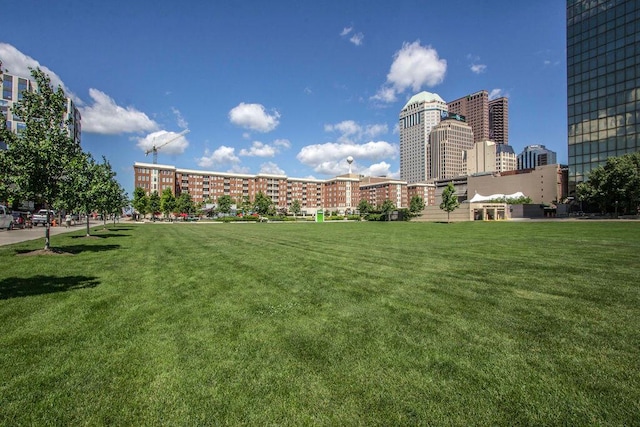 view of property's community featuring a lawn