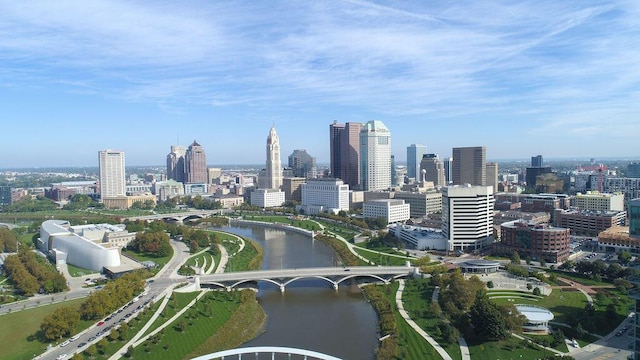 property's view of city featuring a water view