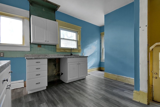 kitchen featuring dark hardwood / wood-style floors, white cabinetry, sink, and a wealth of natural light