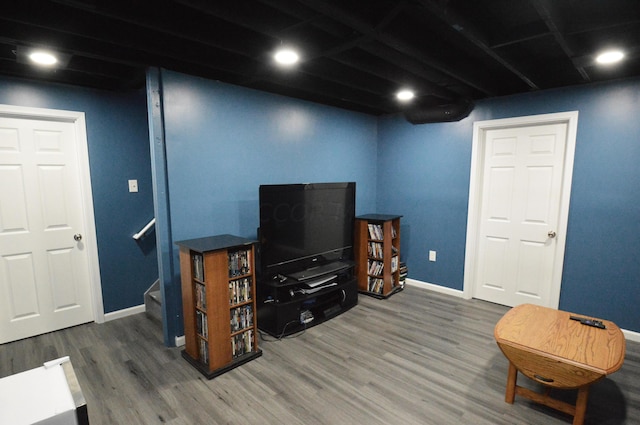 interior space with dark hardwood / wood-style floors