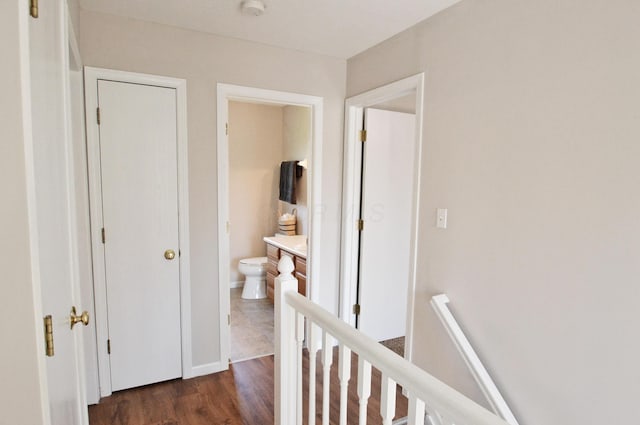 hallway featuring dark wood-type flooring