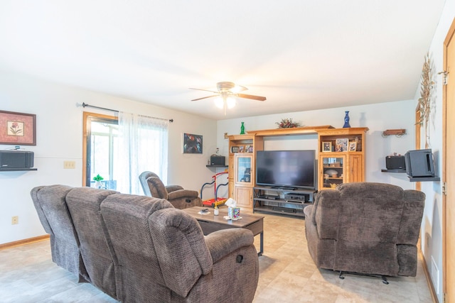 living room with ceiling fan