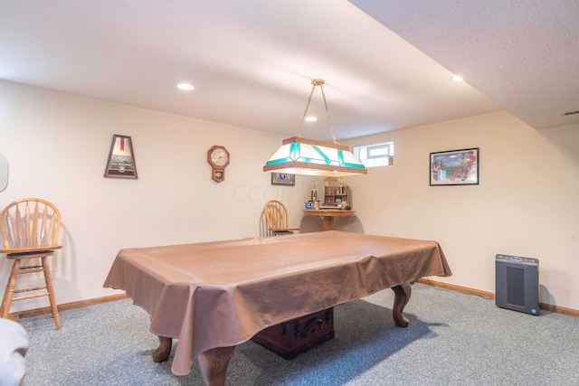 rec room with carpet flooring and billiards