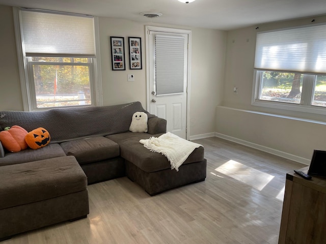 living room with light wood-type flooring