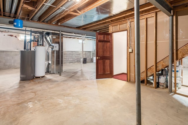 basement featuring gas water heater