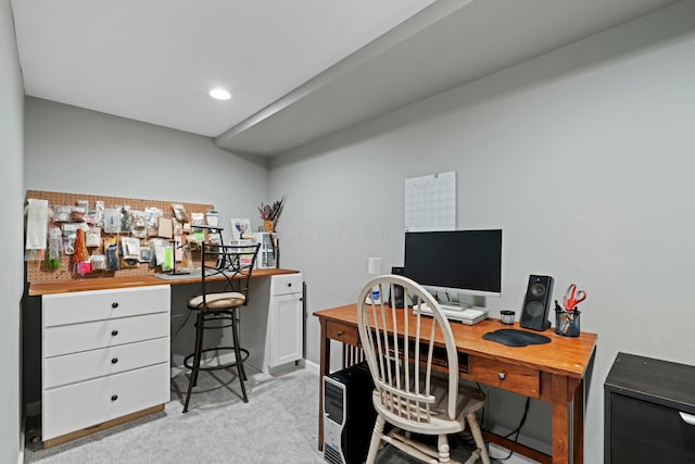 office area featuring recessed lighting and light colored carpet