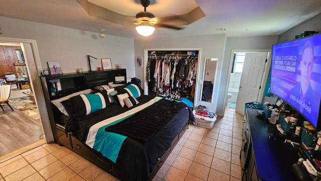 3483 State Route 257, Ostrander, OH 43061 - bedroom featuring ceiling fan, a closet, ensuite bathroom, and light hardwood / wood-style flooring