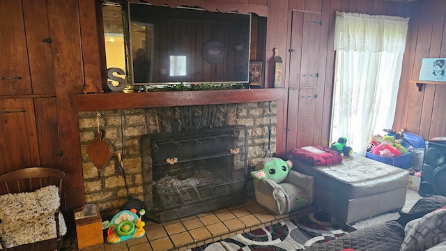 3483 State Route 257, Ostrander, OH 43061 - living room with a fireplace and wood walls