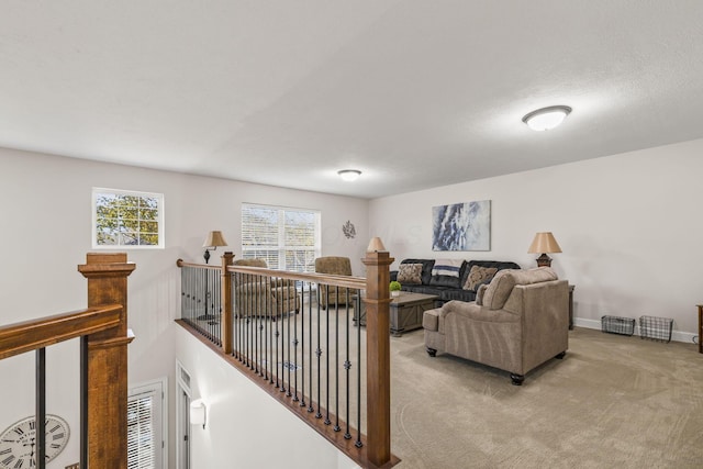 living room with light carpet