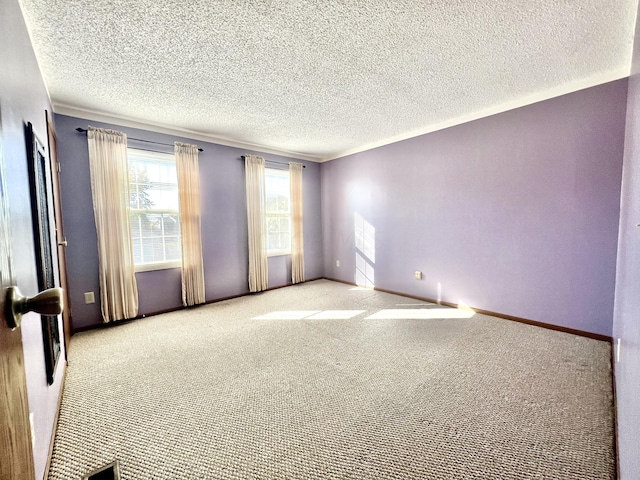 spare room with light colored carpet and a textured ceiling