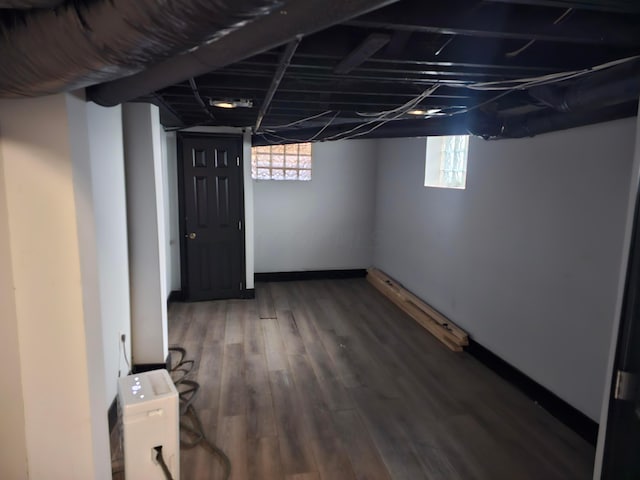 basement featuring wood-type flooring