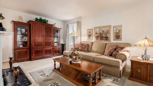 living room with light carpet