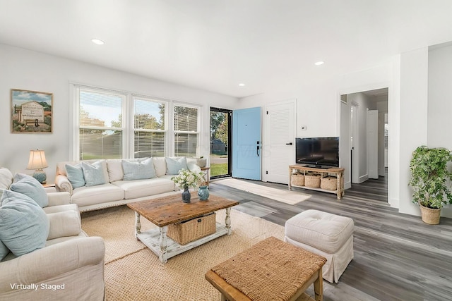 living room with hardwood / wood-style floors