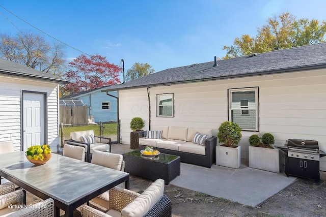 view of patio featuring an outdoor living space and grilling area