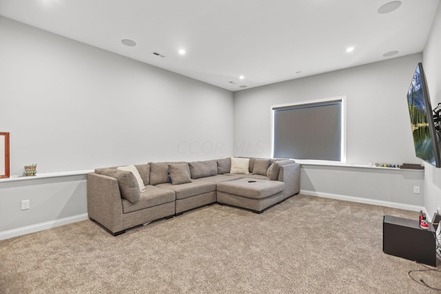 living room with light carpet