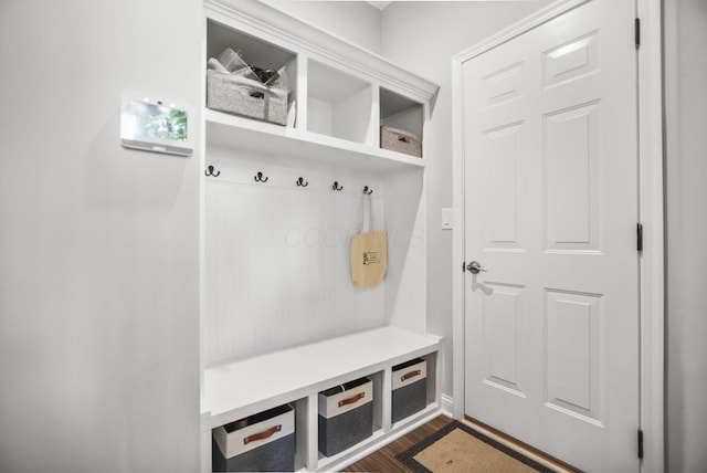 mudroom with dark hardwood / wood-style flooring