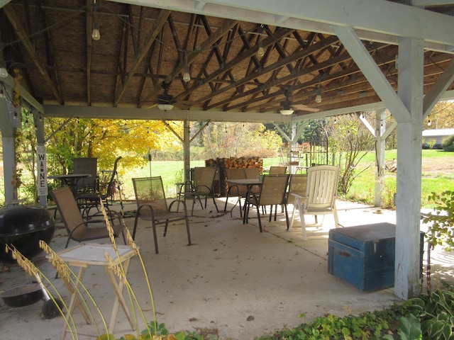 view of patio / terrace with a gazebo and ceiling fan