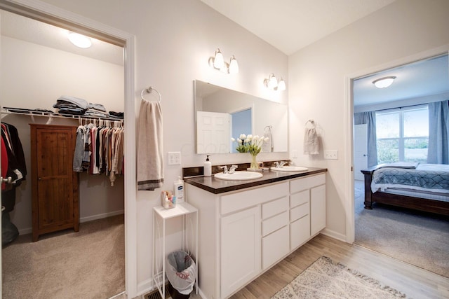 bathroom featuring hardwood / wood-style flooring and vanity