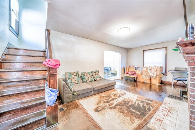 living room with wood-type flooring