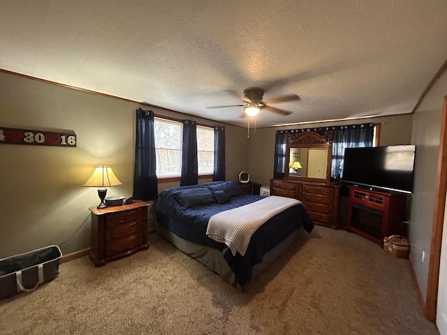 bedroom featuring carpet flooring and ceiling fan