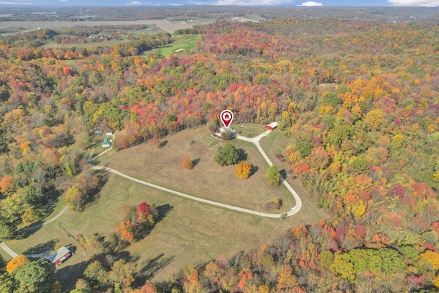 birds eye view of property featuring a rural view