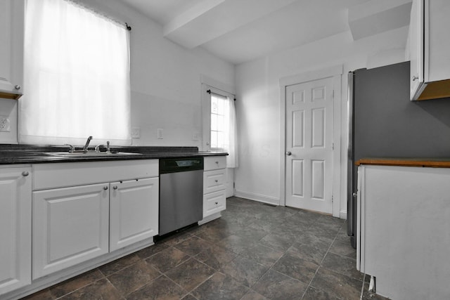 kitchen featuring white cabinetry, dishwasher, and sink