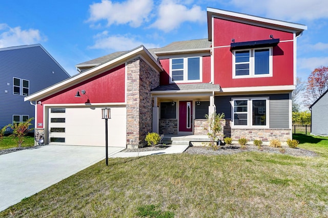 modern home with a garage and a front lawn