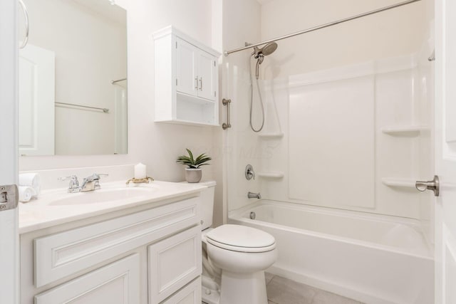 full bathroom featuring tile patterned floors, vanity,  shower combination, and toilet