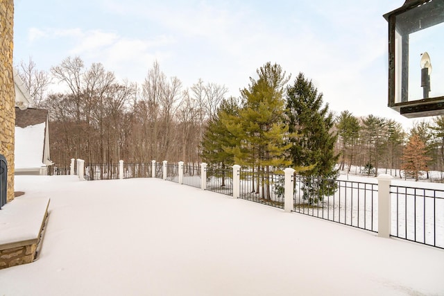 view of yard covered in snow