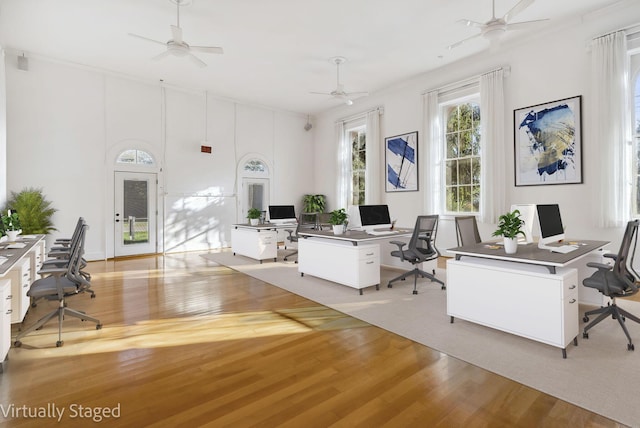 office space featuring light hardwood / wood-style floors