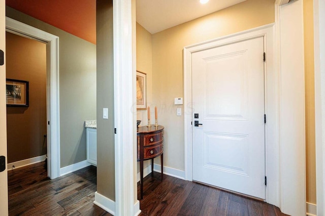 foyer featuring dark hardwood / wood-style floors