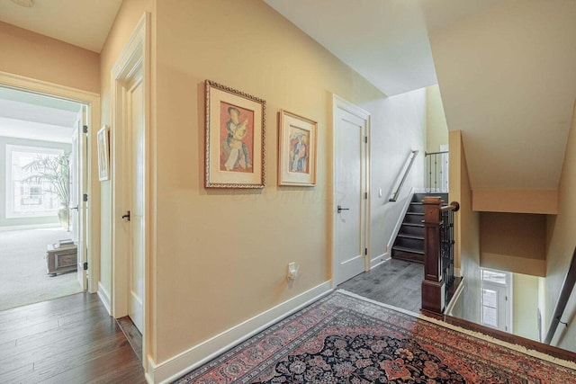 hallway with dark wood-type flooring