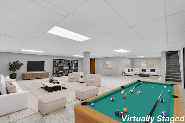 playroom featuring a drop ceiling and pool table