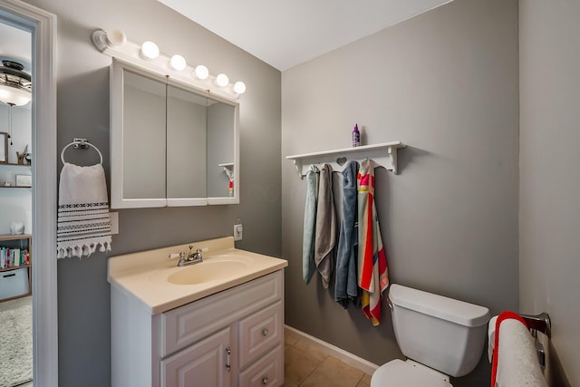 bathroom featuring tile patterned floors, vanity, and toilet