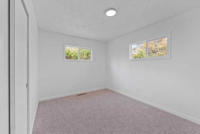 carpeted spare room featuring a textured ceiling and a healthy amount of sunlight