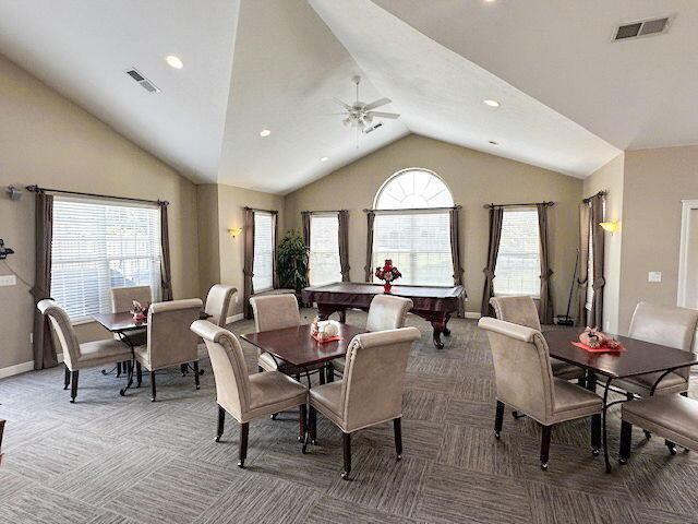 dining room with carpet and a healthy amount of sunlight