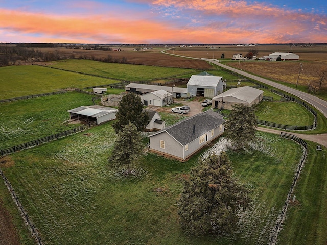 aerial view at dusk with a rural view