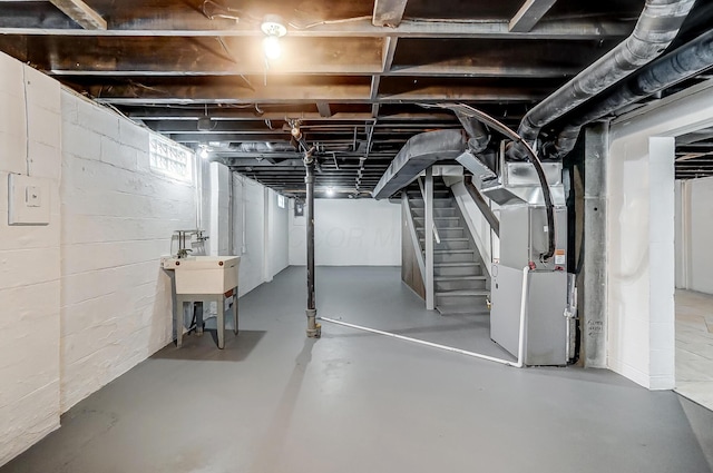 basement with heating unit