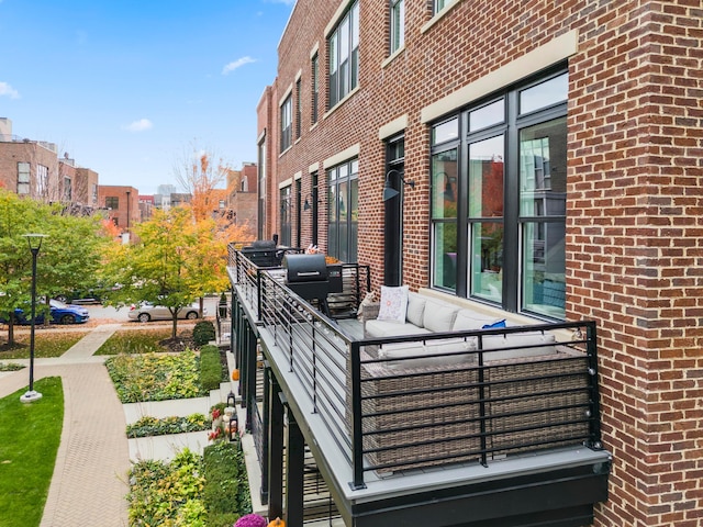 exterior space featuring an outdoor living space