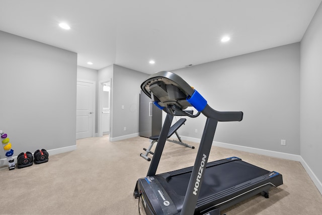 workout area with light carpet