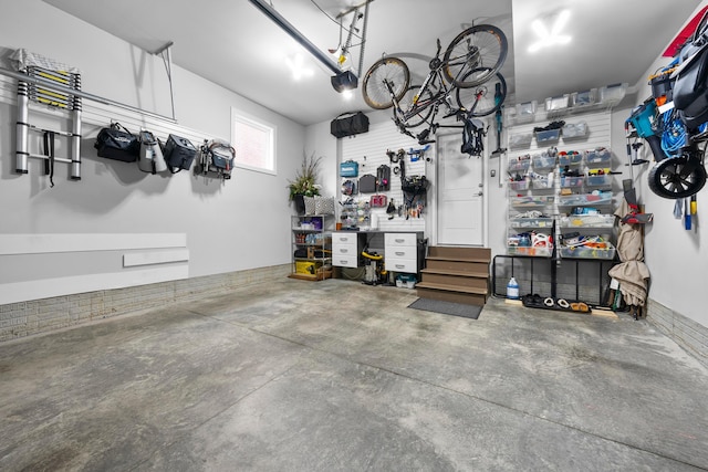 garage with a workshop area