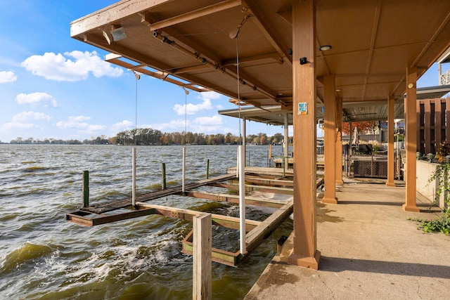 dock area with a water view