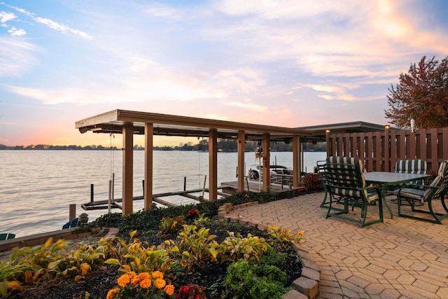 view of dock featuring a water view