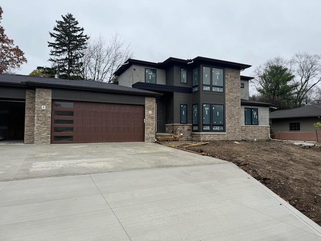 prairie-style house with a garage