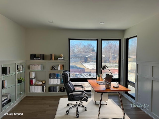 office space featuring wood finished floors