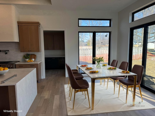 dining space with a healthy amount of sunlight and light wood-style floors