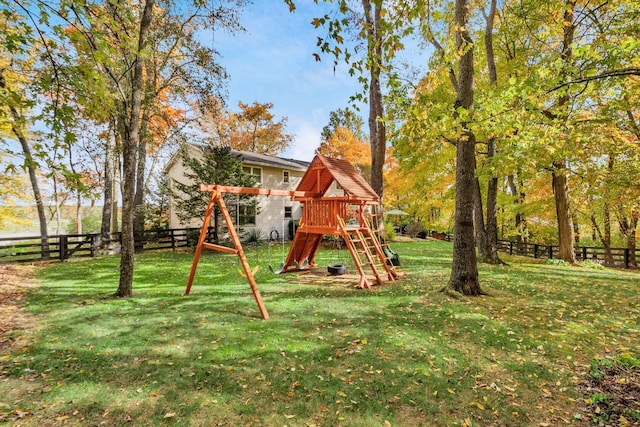 view of jungle gym with a yard