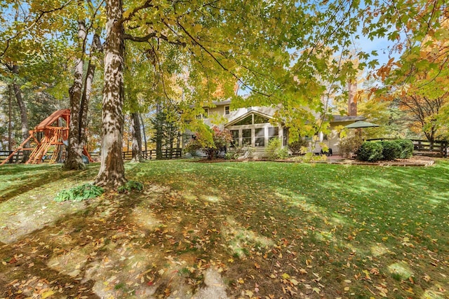 view of yard with a playground