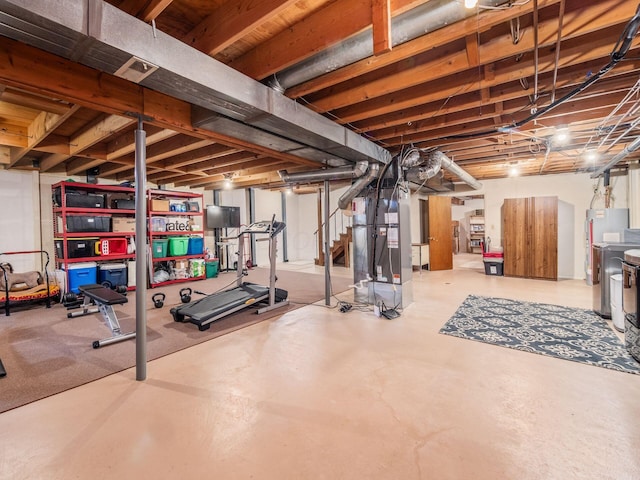 basement featuring heating unit