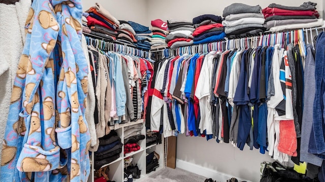 walk in closet with carpet